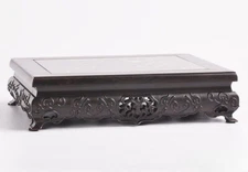 Solid Ebony Wood Display Stand Inlay Marble Stone Bonsai Vase Flower Rack Base