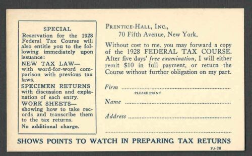 1928 P C NY PRENTICE HALL BOOK ON FEDERAL TAX COURSE ETC UNPOSTED - 第 1/2 張圖片