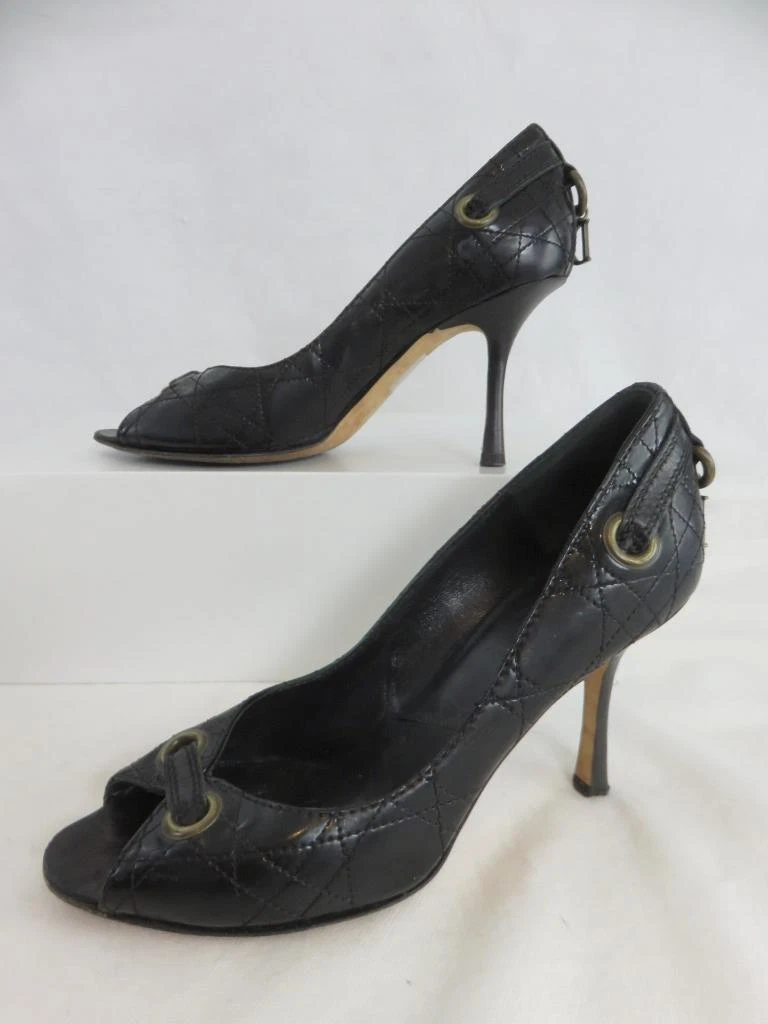 Escarpins Christian Dior Cannage cuir noir talon haut bout ouvert taille EU 37 US 6
