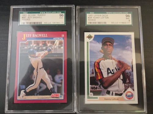 1991 Upper Deck #24f Kenny Lofton & 1991 Score Traded #96t Jeff Bagwell SGC96 RC