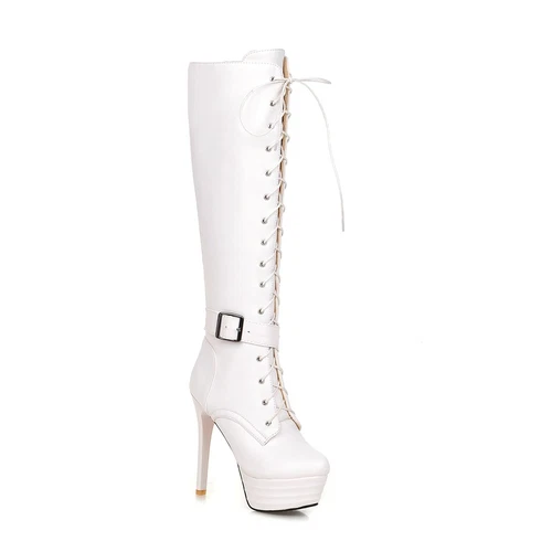 women Synthetic Leather High Heels Zipper Lace Up Shoes Knee Boots UK Size - Bild 22 von 43