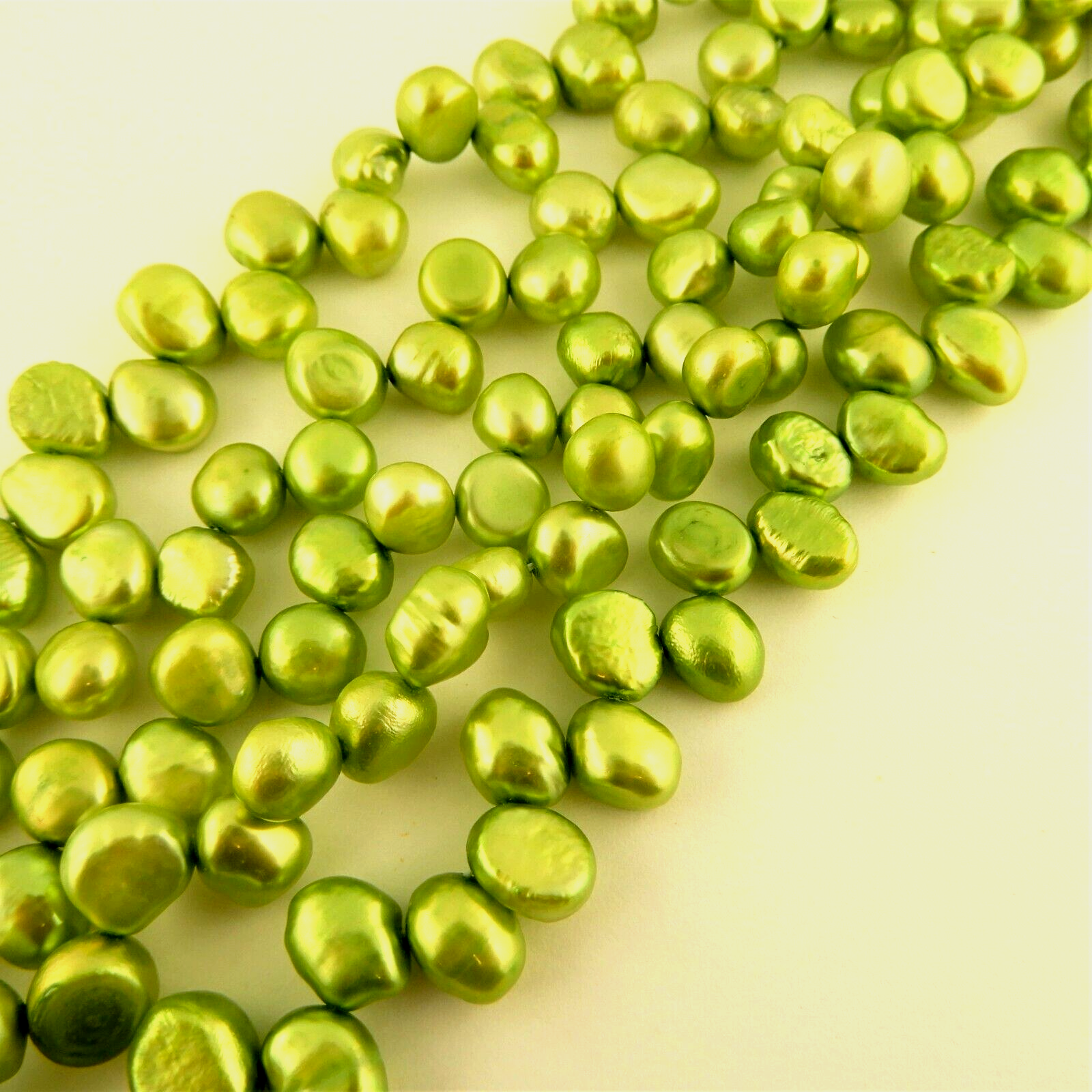 7mm Granny Smith Apple Green Freshwater top flat sided pearl beads | eBay
