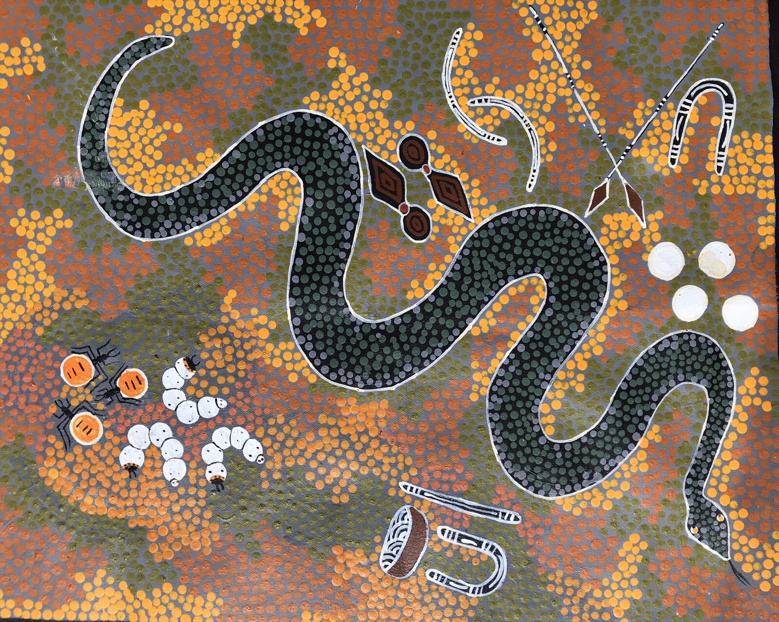 Dot Painting Australia Aboriginal Art Outback Emu Kangaroo Boomerang