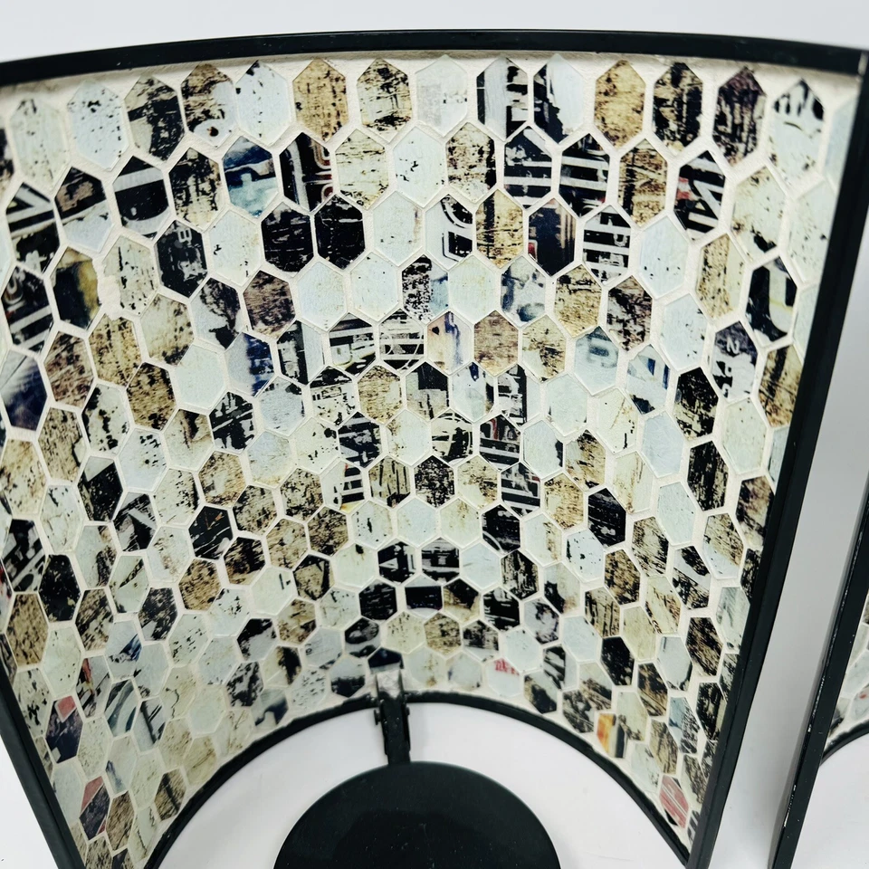 "Juego de 2 velas de pilar de mosaico medio redondo soporte 10x8"" montaje en pared/mesa" Foto 4 de 4