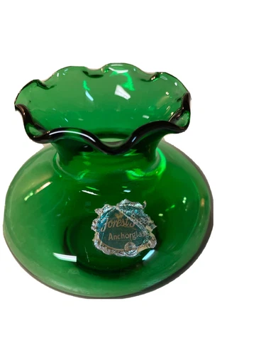 Vintage Forest Green Glass Anchor Hocking Crimped Bud Vase