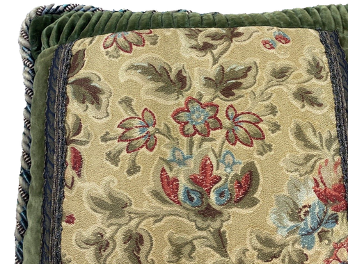 Almohada estilo italiano siglo XVIII Aubusson verde floral terciopelo hecha a mano - Imagen 4 de 8