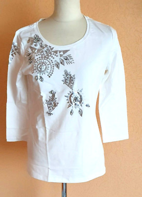Elegantes Shirt v.Rick Cardona, Gr.38, offwhite, 3/4 Arm, m.Glassteinen, Neu Q22