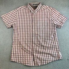 Eddie Bauer Shirt Men's XL Red Plaid Button Down Collared Short Sleeve Pocket