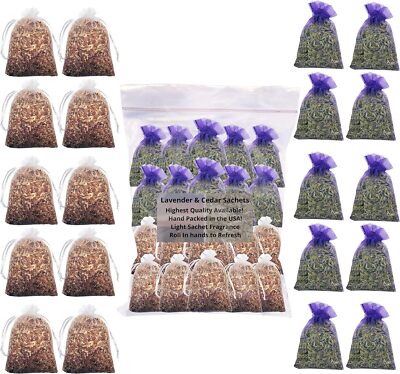20 Combo Cedar Sachet and Lavender Sachets Home Fragrance. Long-Lasting... 