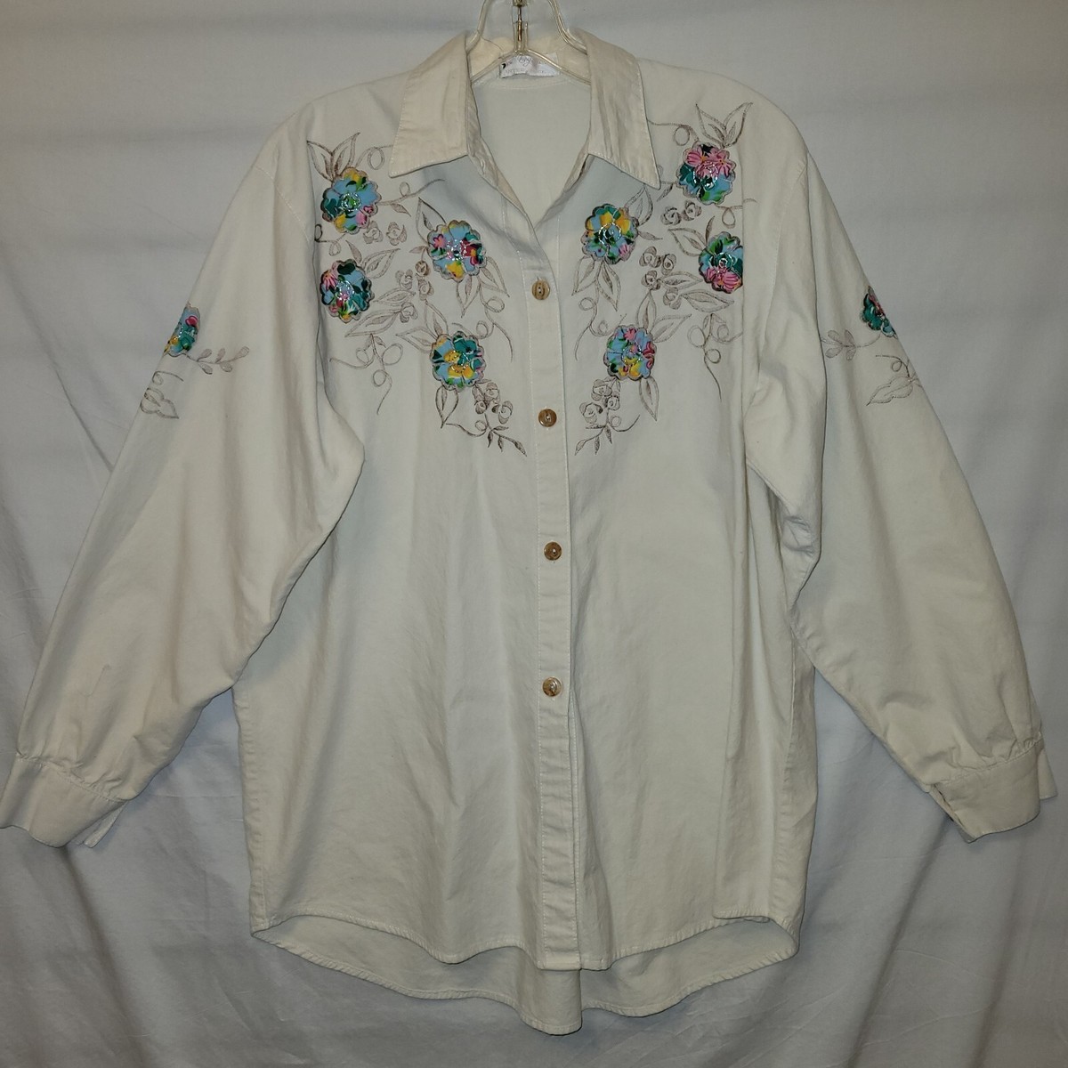 By-Ten Inter Lace Blouse Ivory Floral Quilted Embroidered