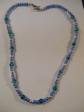 Nice blue/green glass beaded toggle necklace 25"