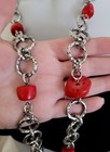 FAB! BRUTALIST MODERNIST QUALITY RED CORAL BEADS SILVER LINKS STATEMENT NECKLACE — photo 4