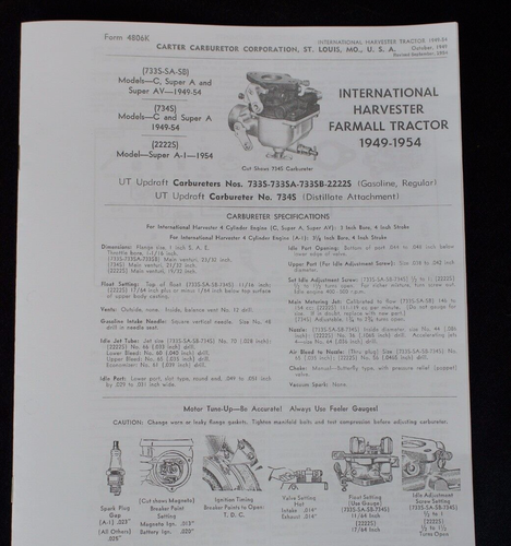 Specification Manual for Carter UT Carburetor IH International Farmall Super A C - Picture 7 of 7