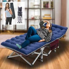 Folding Bed Camping Cot W/Warm Mattress Outdoor Sleeping Military Cots Guest Bed