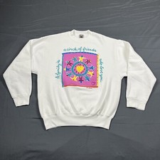 Vintage 90s Friends Family Graphic Crewneck Sweatshirt Large White USA Made VTG