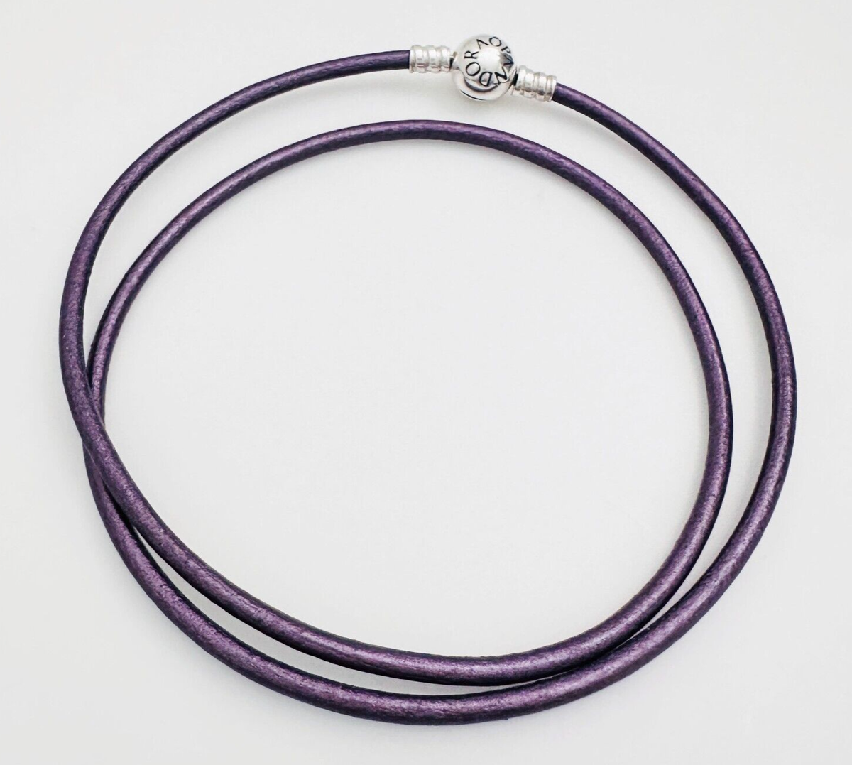 Auth. PANDORA 925 Sterling Silver Metallic Purple Leather Cord