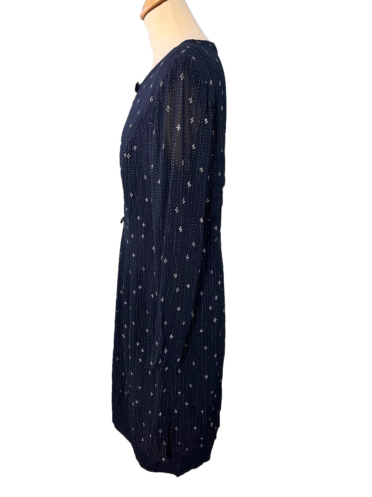 Vtg Marks & Spencer Layered Faux Chiffon Jacket Dress Navy Sparkle UK 12 Lined