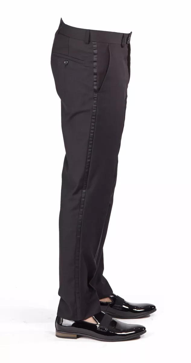 Men's Tailored Slim Fit Black Flat Front Tuxedo Pants Dress Slacks By Azar  Man