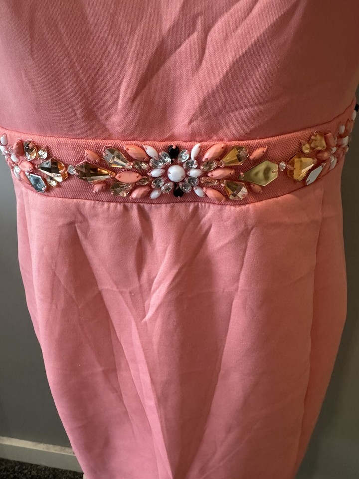 Ladies Dorothy Perkins Pink Bejewelled Waistband Occasion Party Dress