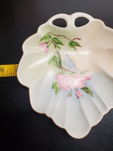Gold Trimmed Pink Flower Blue Bird Candy/Nut Dish - Vintage - 1967 - Picture 8 of 9