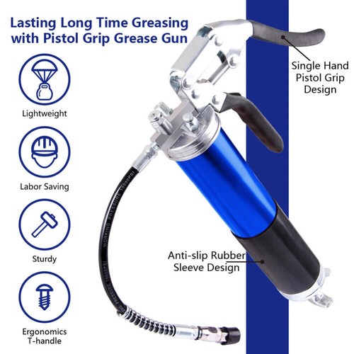 7000PSI Grease Gun Pressure Pistol Grip Dual Flow Flex Hose Industrial Quality - Picture 3 of 14