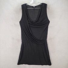 Black Stretch Scoop Neck Draped Blouson Sexy Micro Mini WHBM Womens Dress Size M
