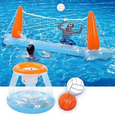 Inflatable Pool Float Set Volleyball Net & Basketball Hoops,For Kids and Adults