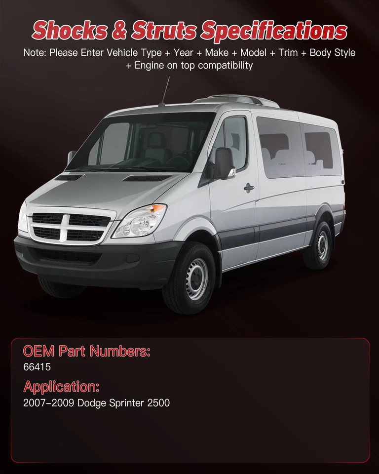 For 2010-2018 Mercedes-Benz Sprinter 2500 Front Rear Gas Struts Absorbers Shocks - Изображение 2 из 4