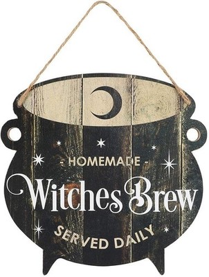 Skurriles schwarzes ''Hexengebräu'' Kessel MDF Hängeschild - 25 cm x 25 cm (1 Stück) -