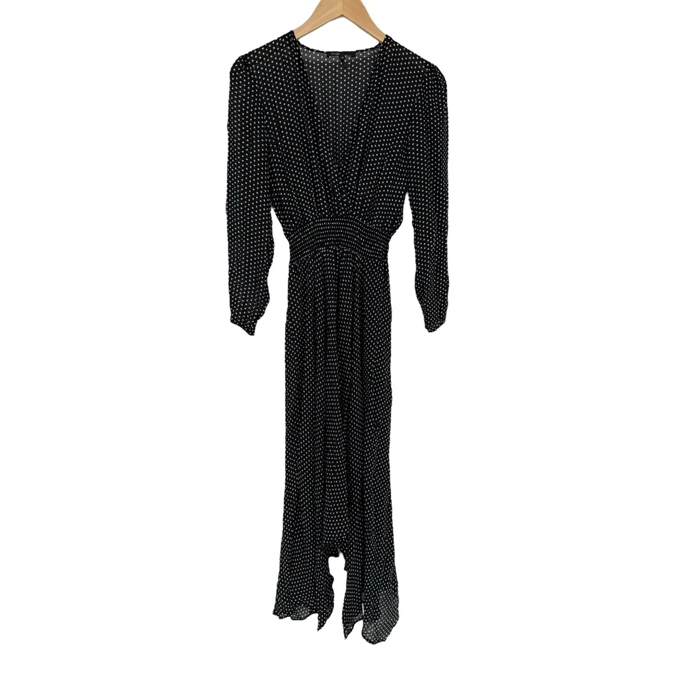 Maje Polka Dot Asymmetrical High-Low Long Dress Women's Size 38/M Sheer Classic - Image 3 of 4