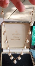 Vintage 14k Gold Multi Real Pearl Drop Necklace Jewelry 15" 10.89 Grams 15 Pearl