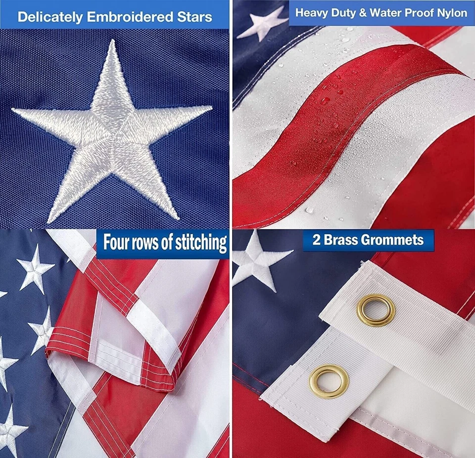 US American Flag Heavy Duty Luxury Embroidered Stars Sewn Stripes Grommets Nylon - Image 3 of 4