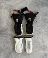 Hestra Mittens Size 7 Unisex Ski Snow Gloves Removable Liner Goat Leather Black