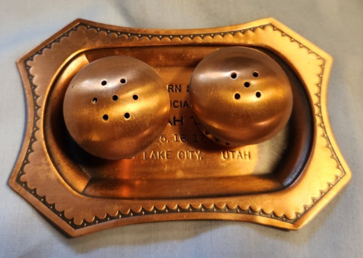 Vintage Metal Copper Souvenir Building Salt & Pepper Shakers EL KALAH TEMPLE