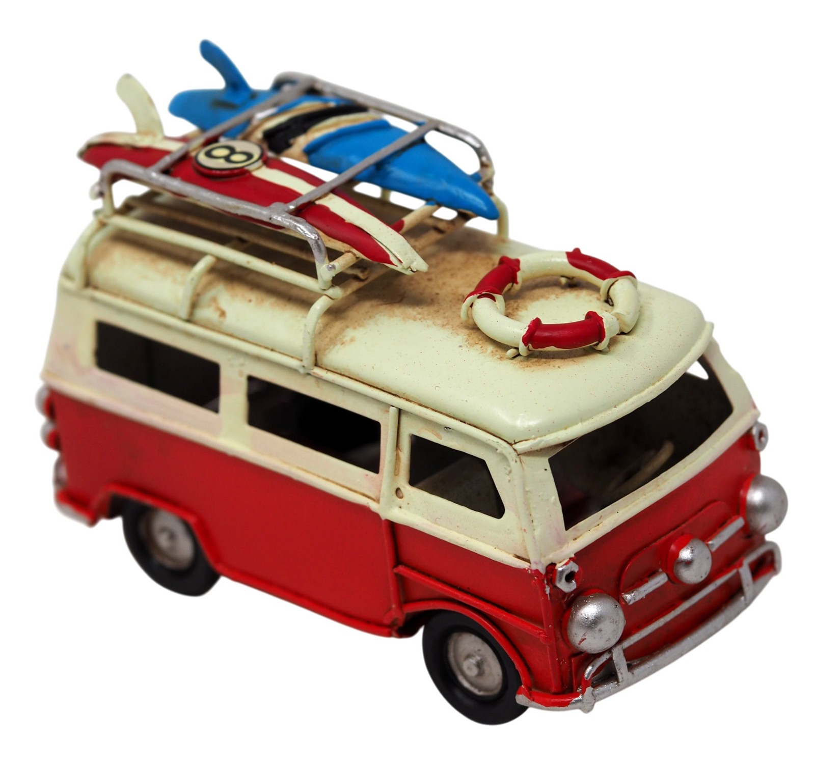 Vintage Style Red Camper Van Ornament with Surfboards 11cm