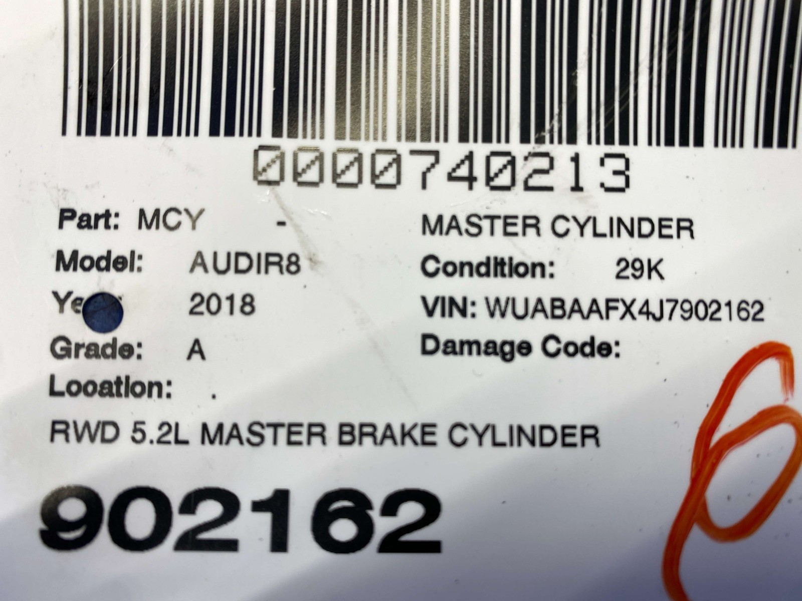 2017-2023 AUDI R8 V10 4S RWS OEM RWD 5.2L MASTER BRAKE CYLINDER W/ RESERVOIR