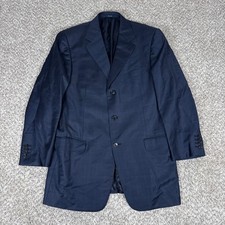 Ermenegildo Zegna Suit Jacket Mens 40R Navy Blue Trofeo Wool Plaid Blazer Italy