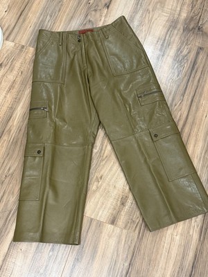 Nicola Berti Sz 8 Genuine Italian Leather Wide Leg Ankle Cargo Pants Coachella