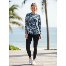 Reef Life Long Sleeve Tropical Leaf Print Rash Guard Sun Shirt Women S/C