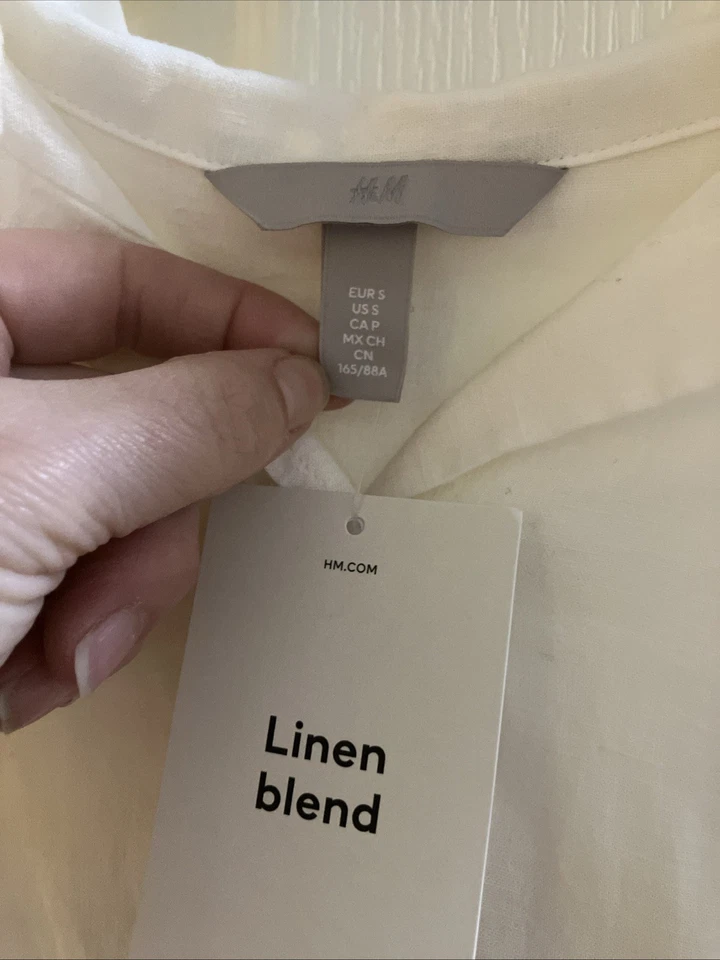 H&M Ivory White Shirt Size S Linen Blend NWT - Image 2 of 4