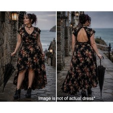 Y2K Whimsigoth Dark Floral Fairy Dress Open Back Hi Low S Formal Event Party