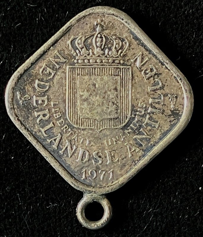 1971 Netherlands Antilles 5 Cents, Converted to Pendant