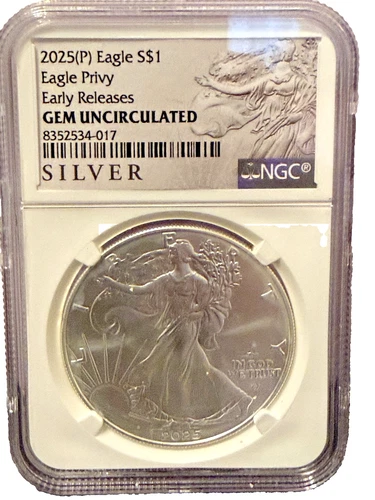 2025-(P) $1 AMERICAN SILVER EAGLE WITH EAGLE PRIVY NGC Gem Uncirculated