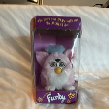 Tiger Furby Babies Plush Pink/White w/ Blue Hair 1999 MPN 70-940