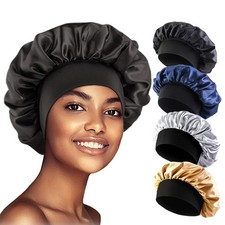 Women Satin Night Sleep Cap Hair Bonnet Hat Silk Head Cover Wide Elastic Band
