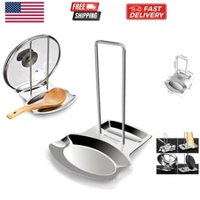 Pot Lid Holder and Spoon Rest, Stainless Steel Utensils Lid Spoon Holder Ladl...