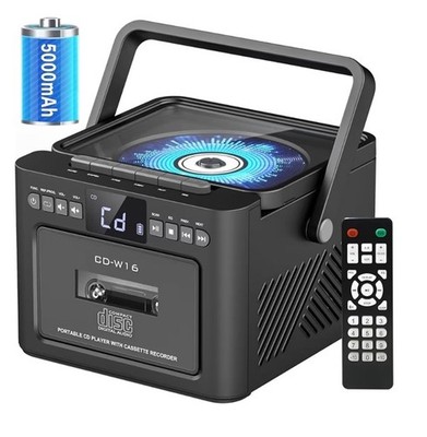 カセットレコーダー付きポータブルCDプレーヤー CD-W16 本体 CD-W16 Boombox Bluetooth Cassette Recorder FM Radio USB SD Remote