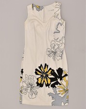 VINTAGE Womens Sleeveless Sheath Dress IT 46 Large White Floral Cotton AI43
