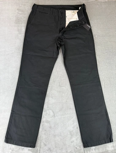 Buck Mason Ford Officer Pants Mens 34x32 Black Button Fly Japanese $150 New NWT