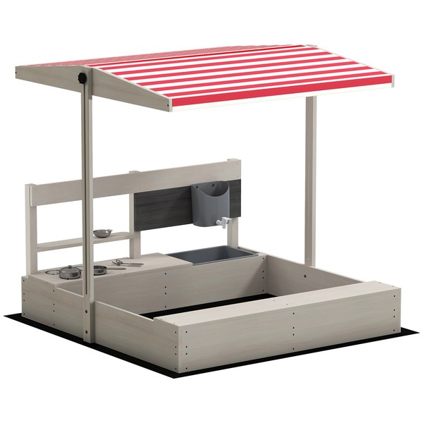 Arenero de Madera para Niños con Techo Regulable con Juguetes de Cocina Juego pa